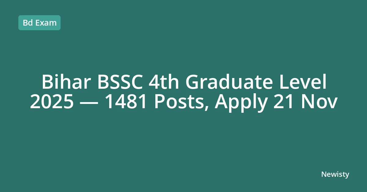 Bihar BSSC 4th Graduate Level 2025 — 1481 Posts, Apply 21 Nov