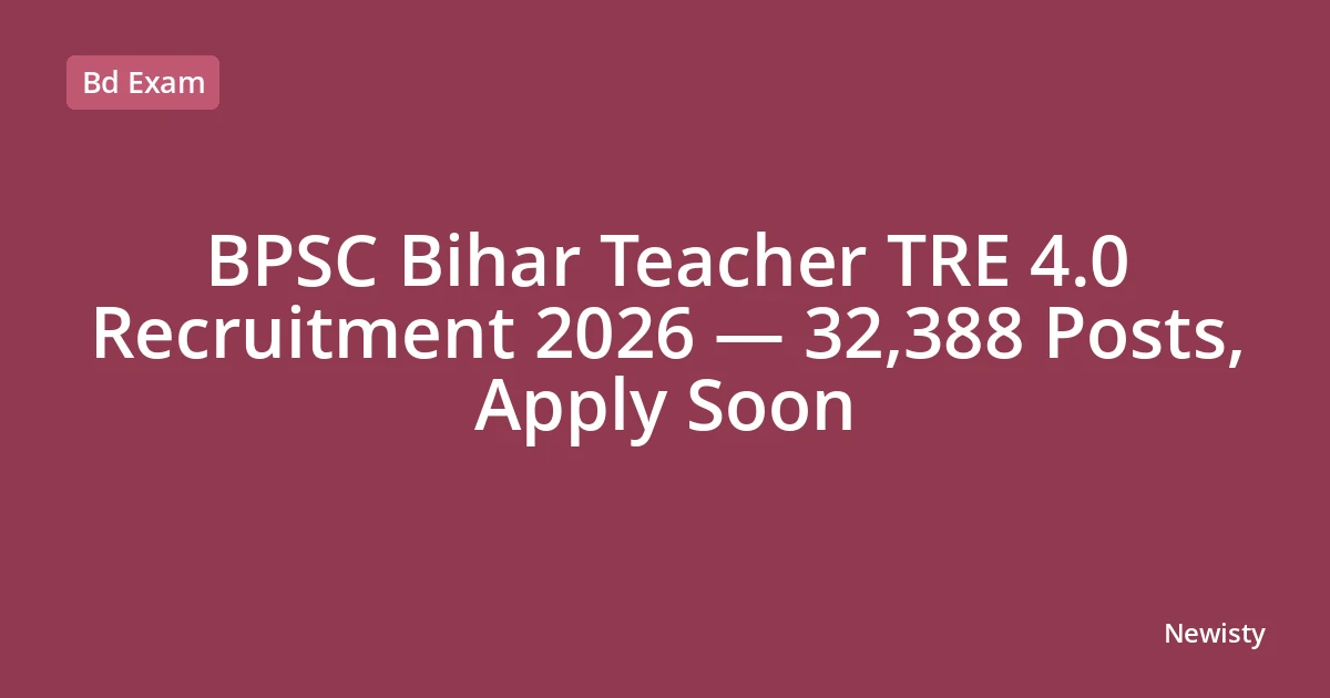 BPSC Bihar Teacher TRE 4.0 Recruitment 2026 — 32,388 Posts, Apply Soon