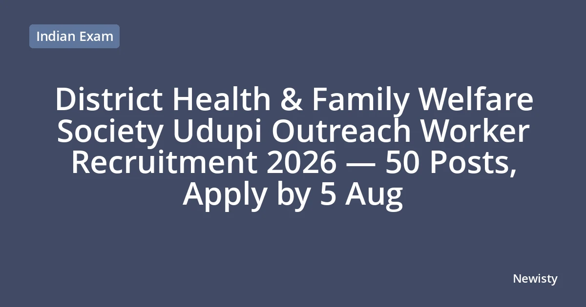 District Health & Family Welfare Society Udupi Outreach Worker Recruitment 2026 — 50 Posts, Apply by 5 Aug