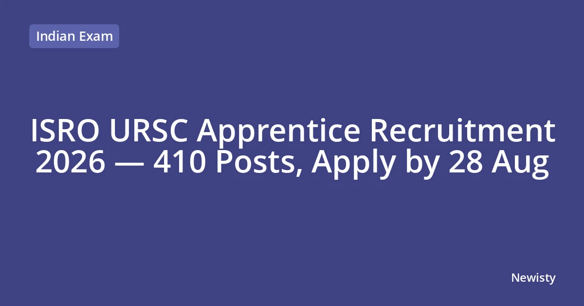 ISRO URSC Apprentice Recruitment 2026 — 410 Posts, Apply by 28 Aug