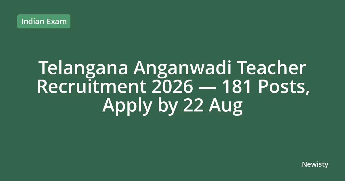 Telangana Anganwadi Teacher Recruitment 2026 — 181 Posts, Apply by 22 Aug