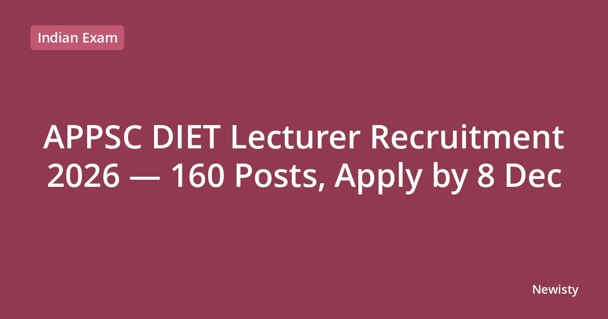 APPSC DIET Lecturer Recruitment 2026 — 160 Posts, Apply by 8 Dec
