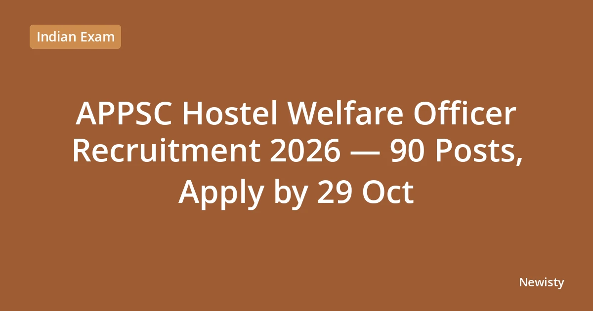 APPSC Hostel Welfare Officer Recruitment 2026 — 90 Posts, Apply by 29 Oct