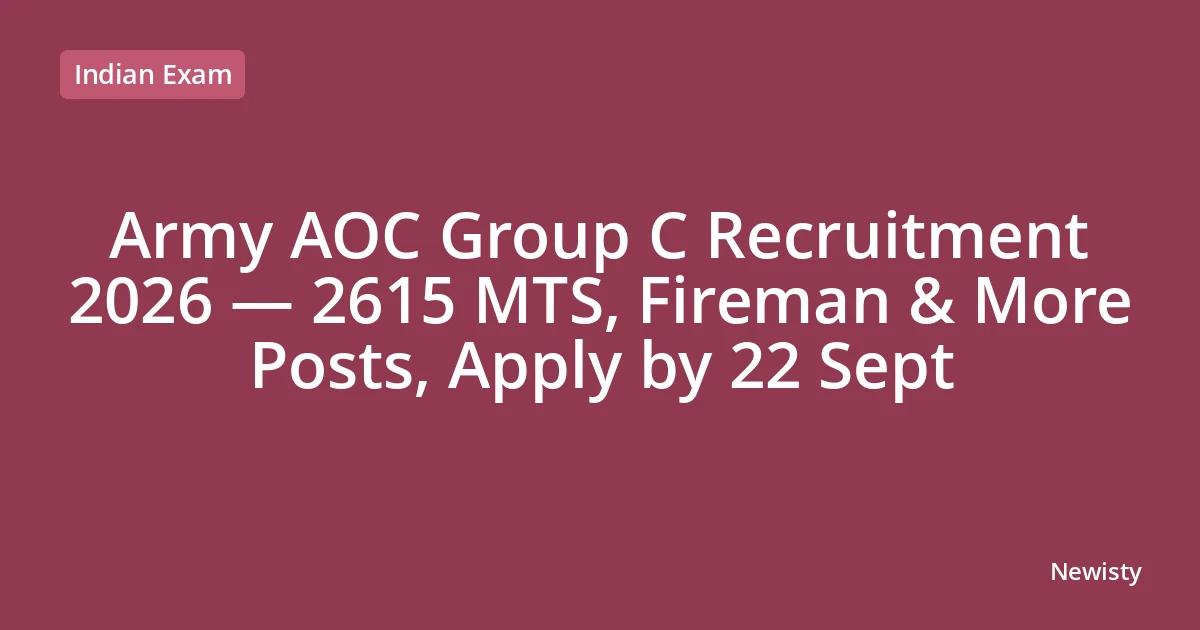 Army AOC Group C Recruitment 2026 — 2615 MTS, Fireman & More Posts, Apply by 22 Sept