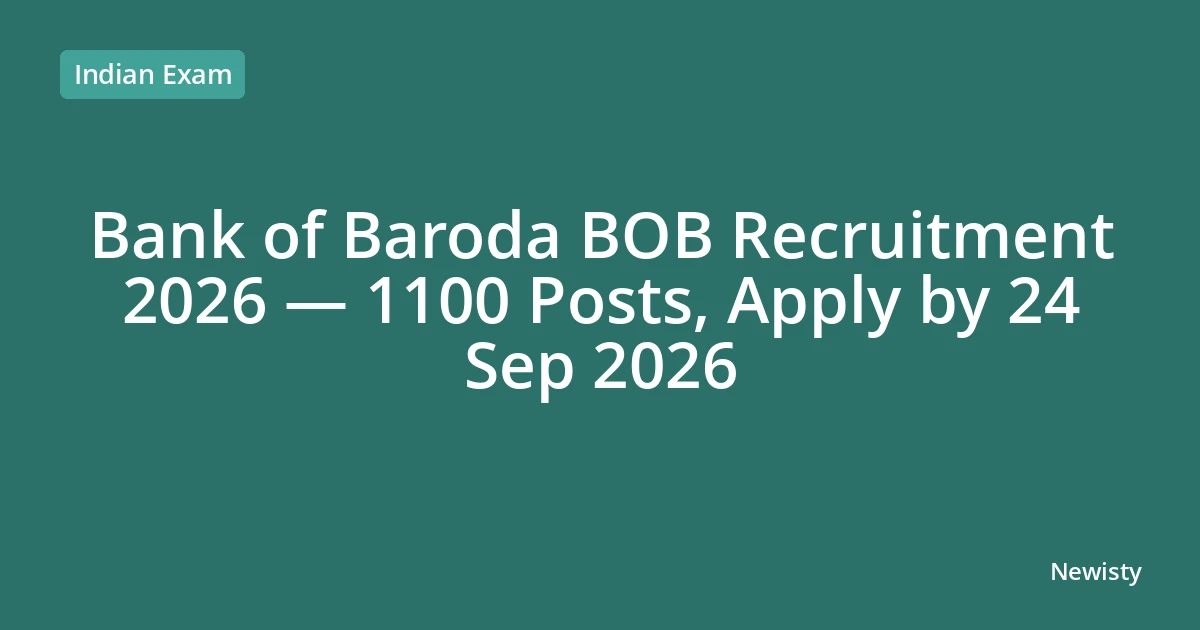 Bank of Baroda BOB Recruitment 2026 — 1100 Posts, Apply by 24 Sep 2026