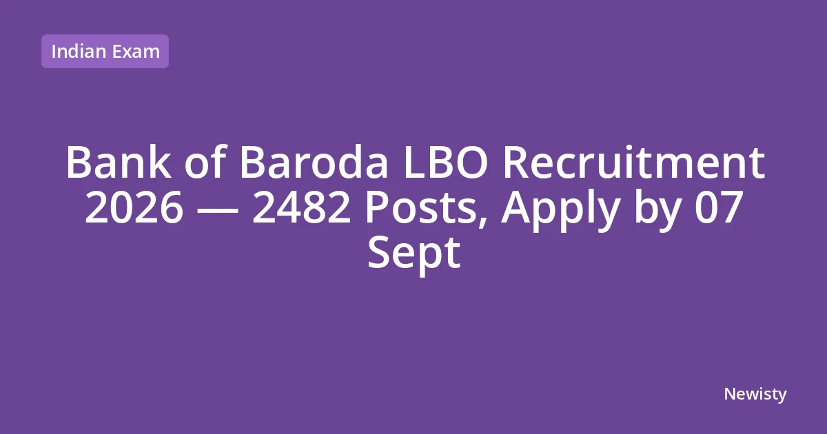 Bank of Baroda LBO Recruitment 2026 — 2482 Posts, Apply by 07 Sept