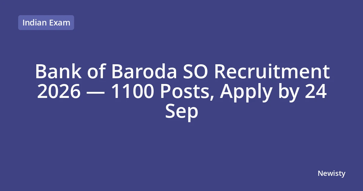 Bank of Baroda SO Recruitment 2026 — 1100 Posts, Apply by 24 Sep