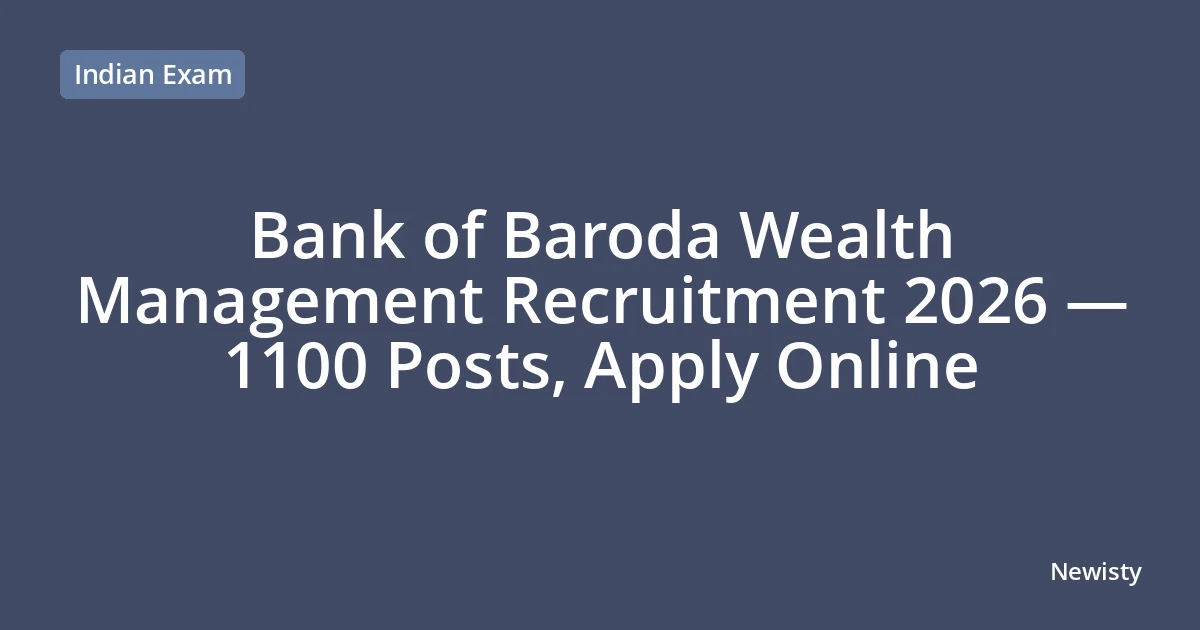 Bank of Baroda Wealth Management Recruitment 2026 — 1100 Posts, Apply Online