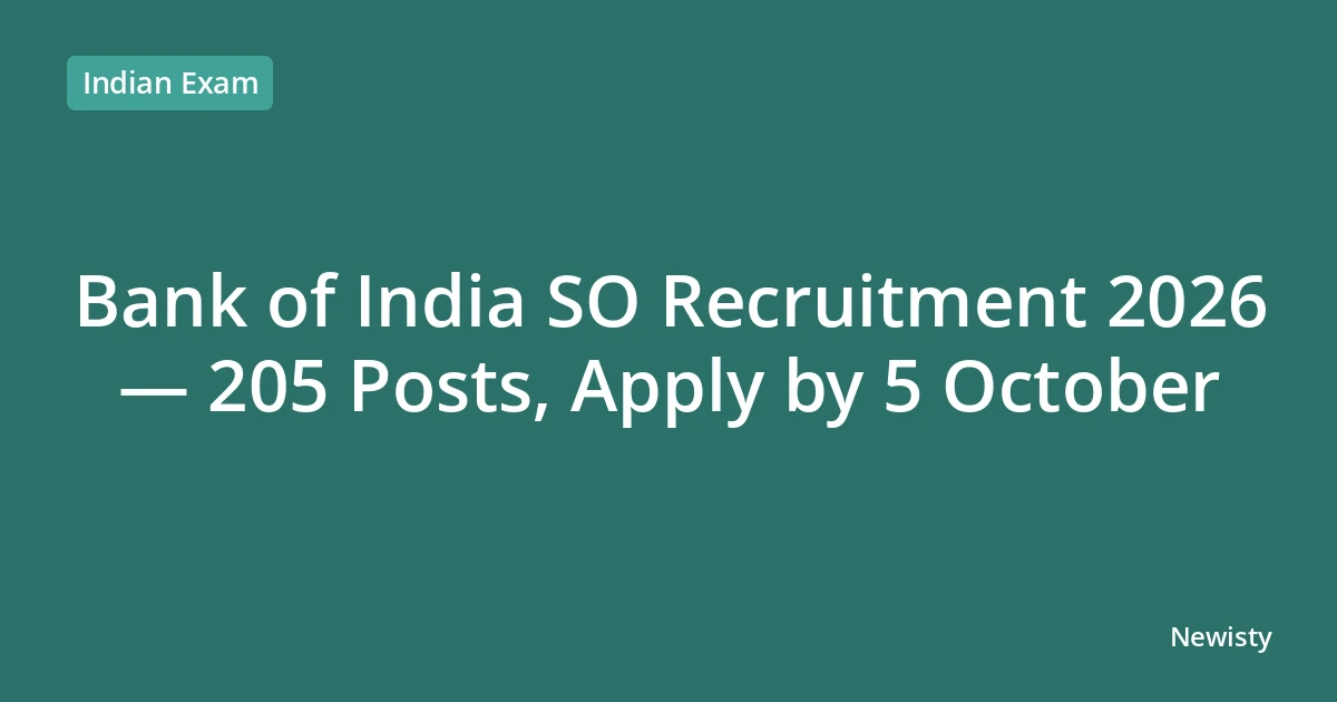 Bank of India SO Recruitment 2026 — 205 Posts, Apply by 5 October
