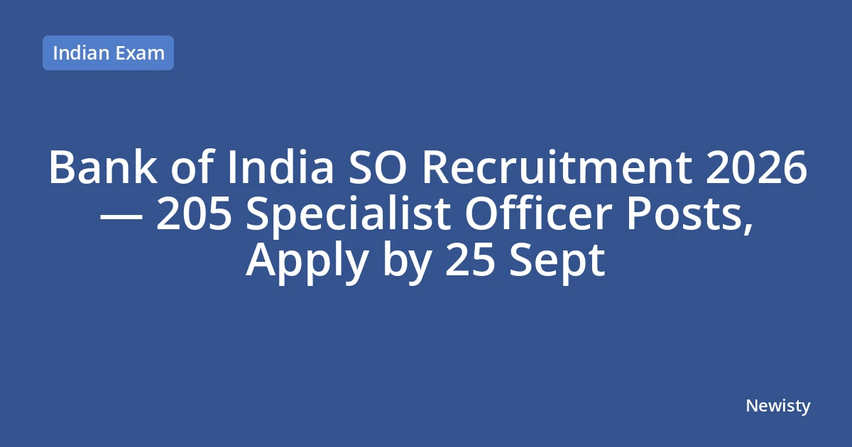 Bank of India SO Recruitment 2026 — 205 Specialist Officer Posts, Apply by 25 Sept