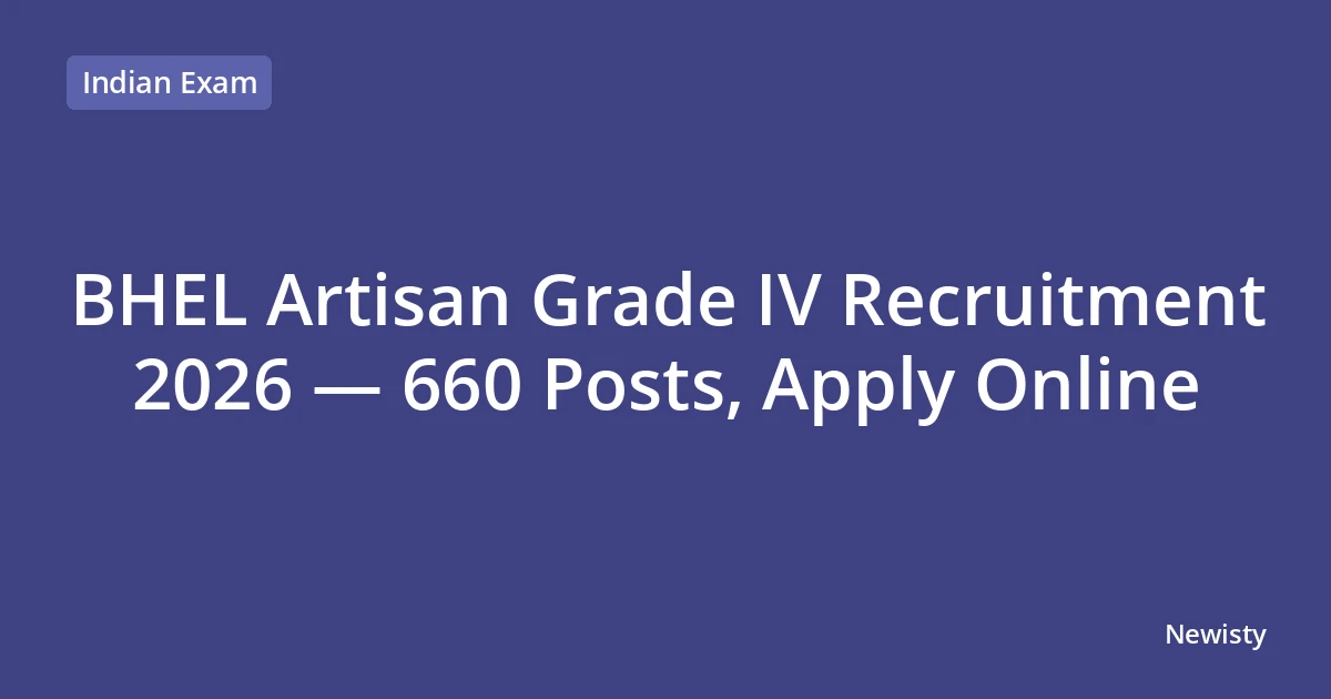 BHEL Artisan Grade IV Recruitment 2026 — 660 Posts, Apply Online