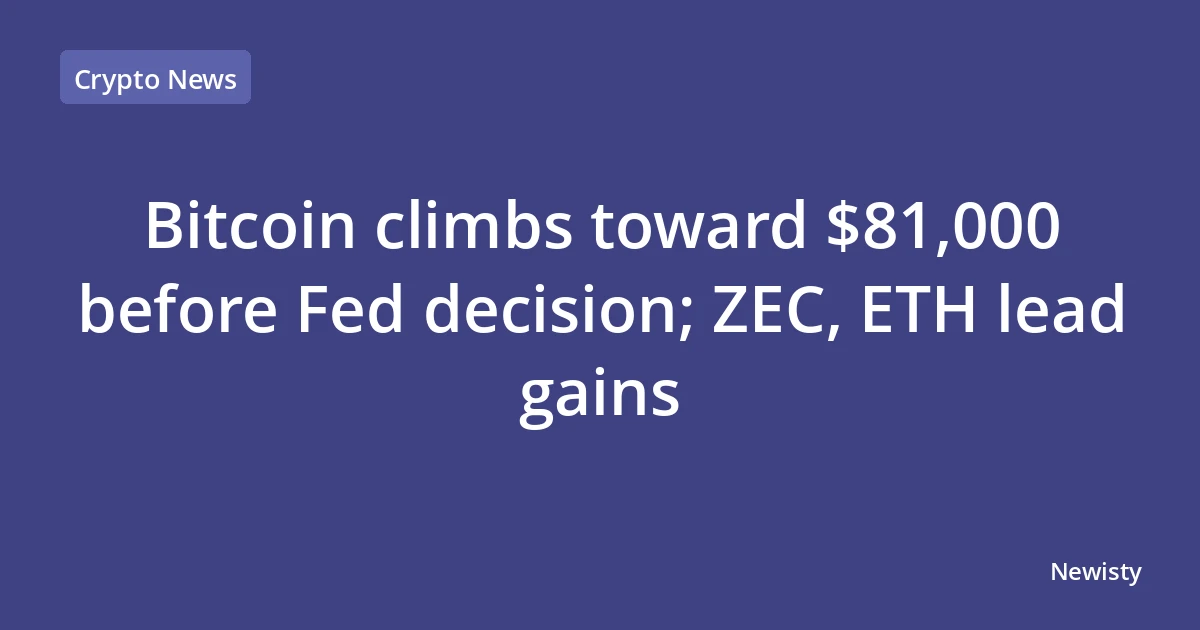 Bitcoin climbs toward $81,000 before Fed decision; ZEC, ETH lead gains