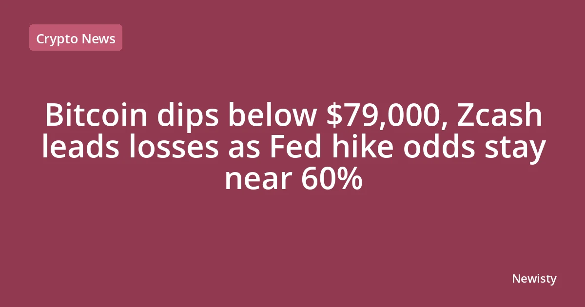 Bitcoin dips below $79,000, Zcash leads losses as Fed hike odds stay near 60%