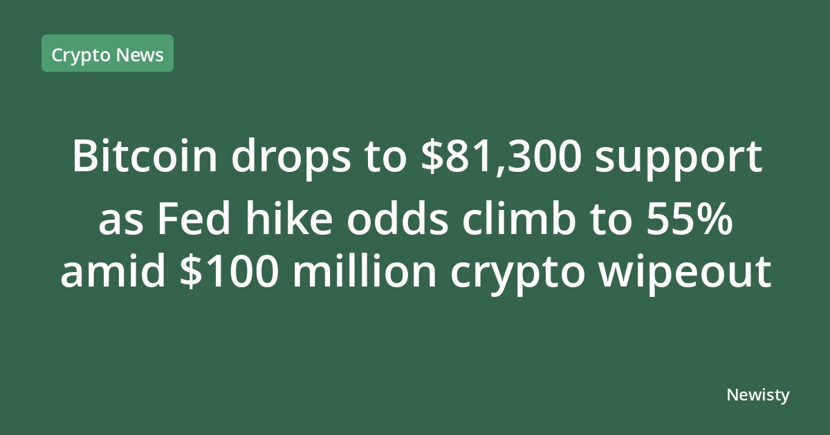 Bitcoin drops to $81,300 support as Fed hike odds climb to 55% amid $100 million crypto wipeout
