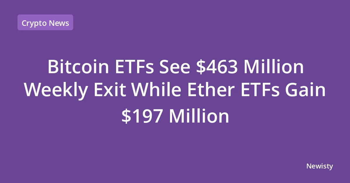 Bitcoin ETFs See $463 Million Weekly Exit While Ether ETFs Gain $197 Million