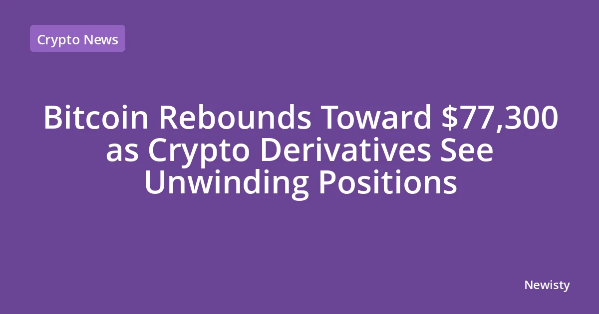 Bitcoin Rebounds Toward $77,300 as Crypto Derivatives See Unwinding Positions