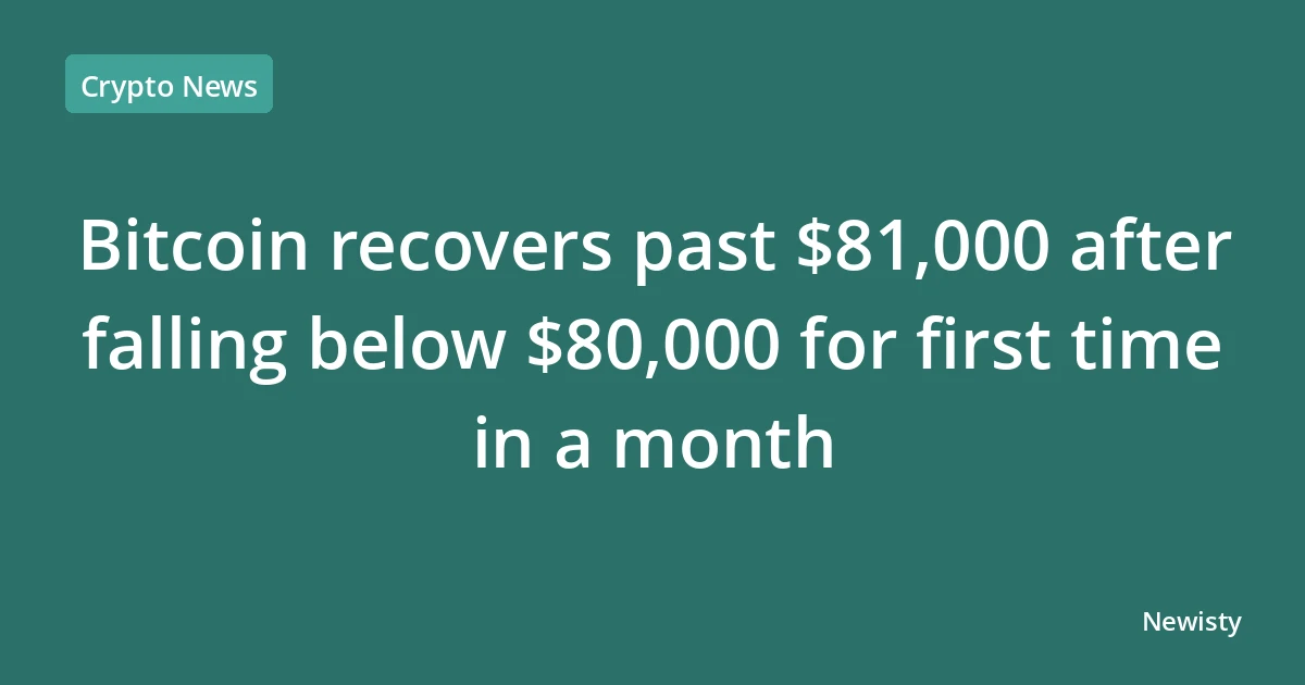 Bitcoin recovers past $81,000 after falling below $80,000 for first time in a month