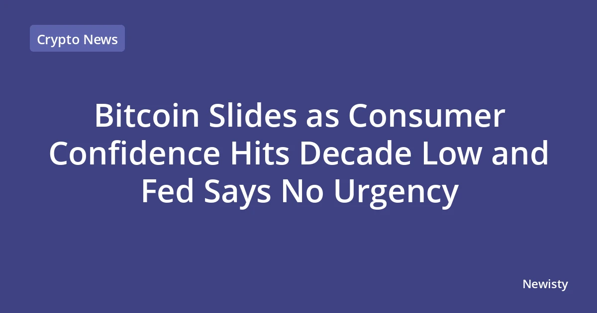 Bitcoin Slides as Consumer Confidence Hits Decade Low and Fed Says No Urgency