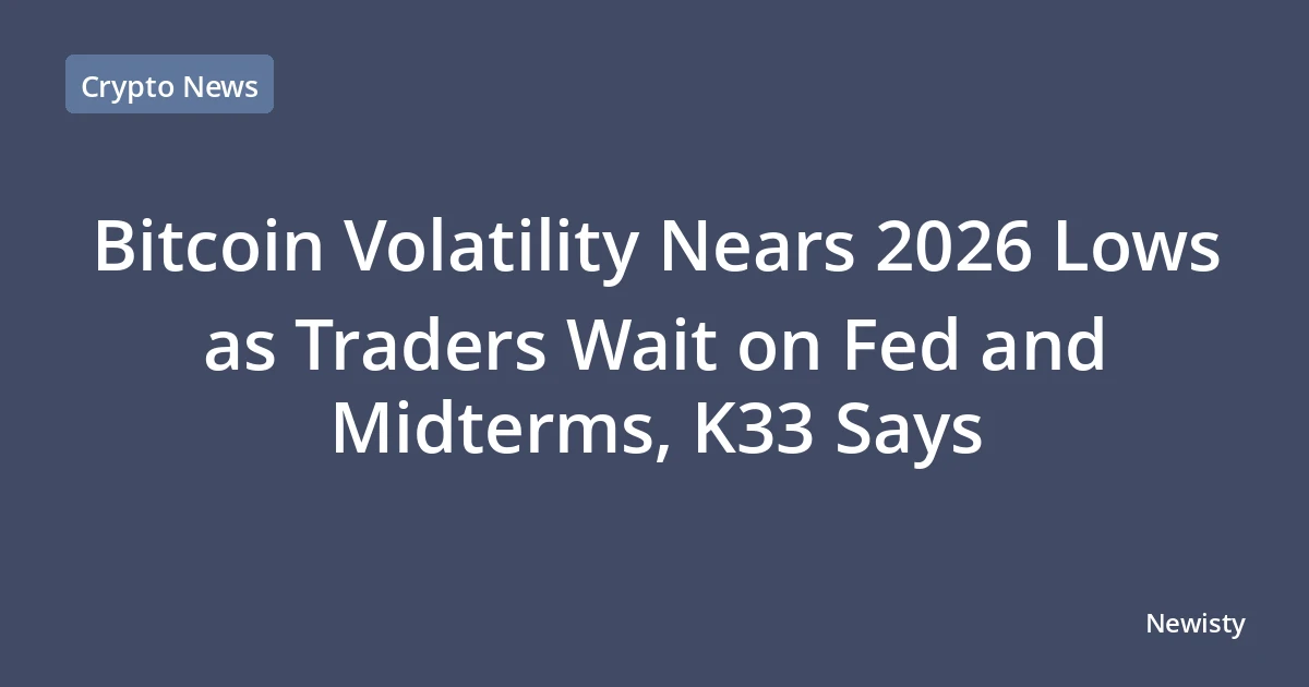 Bitcoin Volatility Nears 2026 Lows as Traders Wait on Fed and Midterms, K33 Says