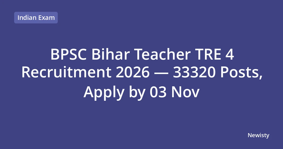 BPSC Bihar Teacher TRE 4 Recruitment 2026 — 33320 Posts, Apply by 03 Nov