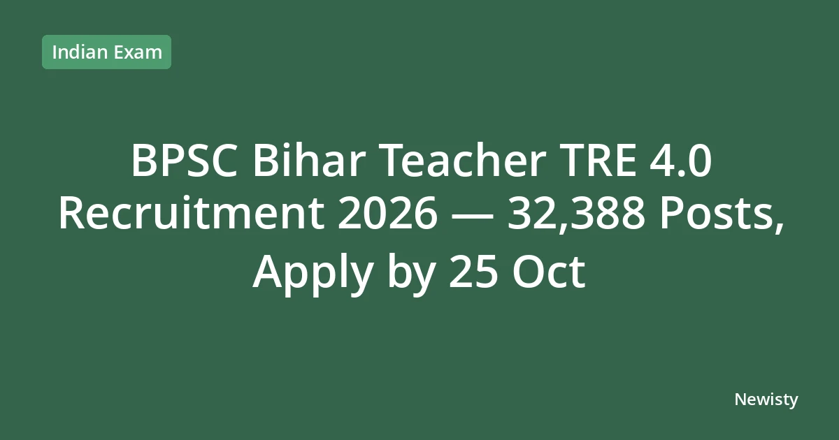 BPSC Bihar Teacher TRE 4.0 Recruitment 2026 — 32,388 Posts, Apply by 25 Oct
