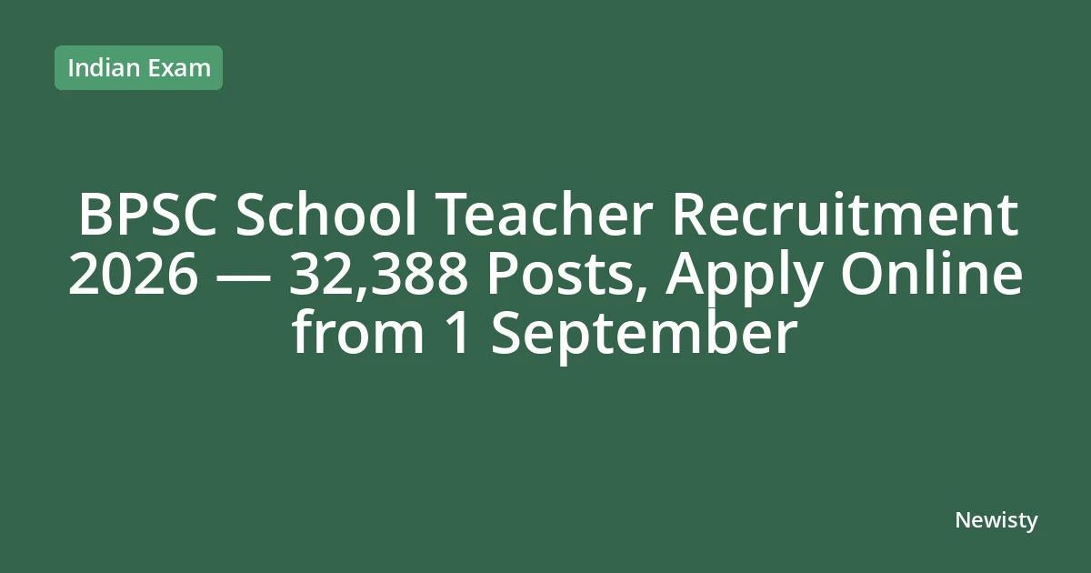 BPSC School Teacher Recruitment 2026 — 32,388 Posts, Apply Online from 1 September