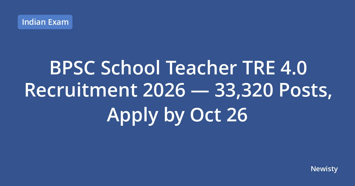 BPSC School Teacher TRE 4.0 Recruitment 2026 — 33,320 Posts, Apply by Oct 26