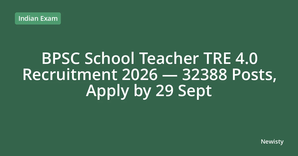 BPSC School Teacher TRE 4.0 Recruitment 2026 — 32388 Posts, Apply by 29 Sept