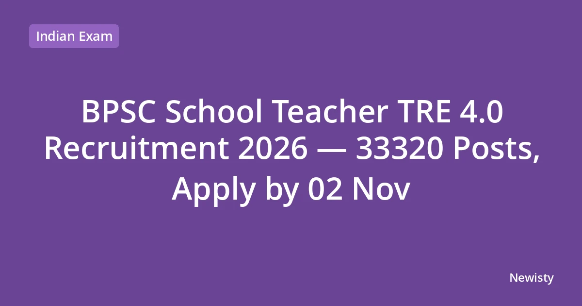 BPSC School Teacher TRE 4.0 Recruitment 2026 — 33320 Posts, Apply by 02 Nov