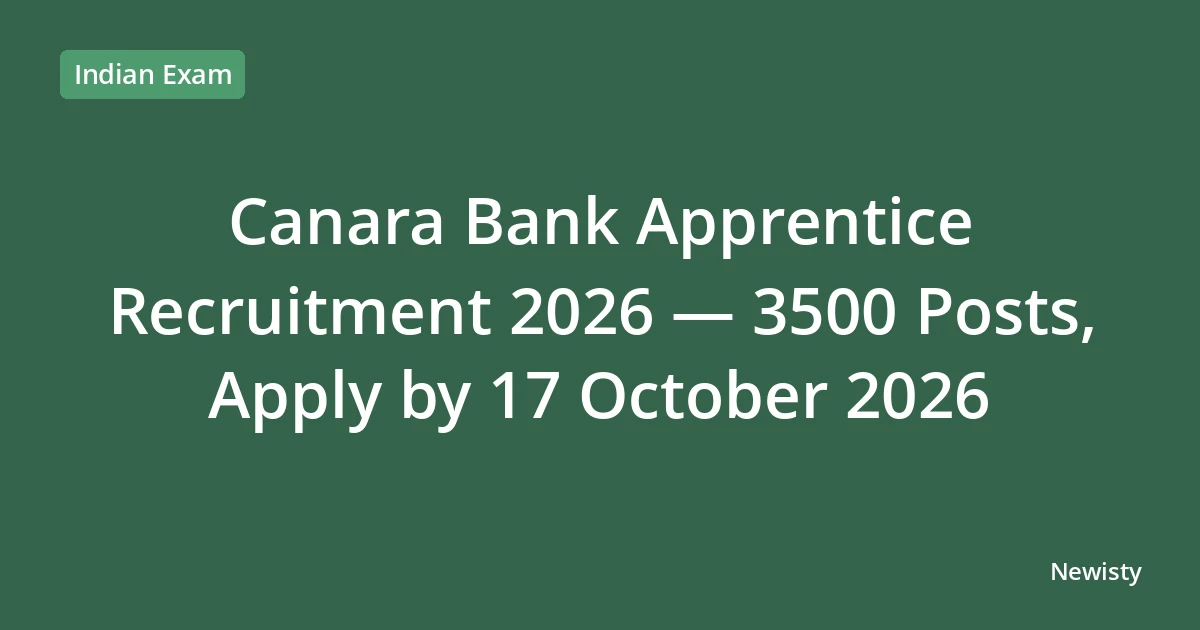 Canara Bank Apprentice Recruitment 2026 — 3500 Posts, Apply by 17 October 2026