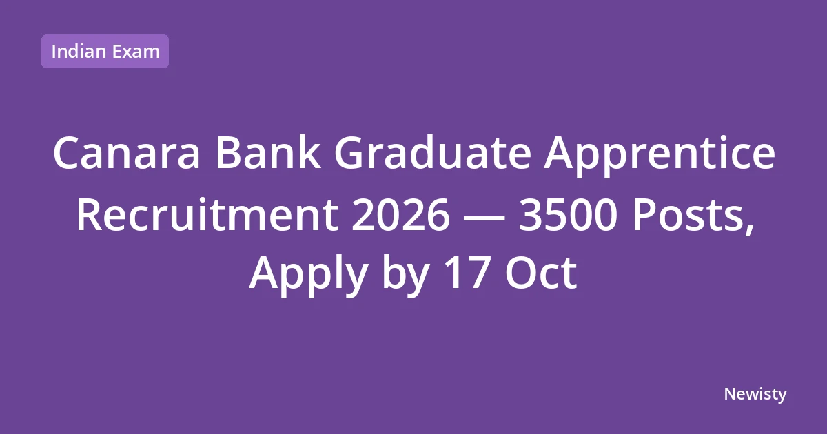 Canara Bank Graduate Apprentice Recruitment 2026 — 3500 Posts, Apply by 17 Oct