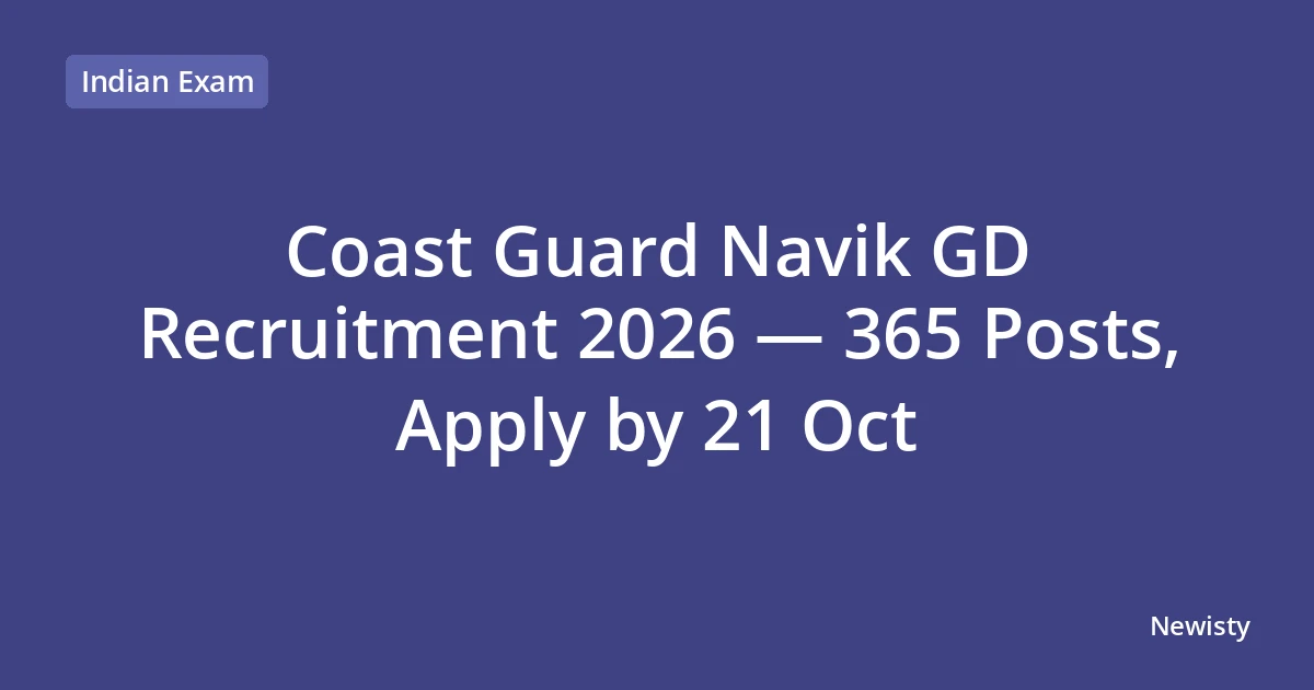 Coast Guard Navik GD Recruitment 2026 — 365 Posts, Apply by 21 Oct