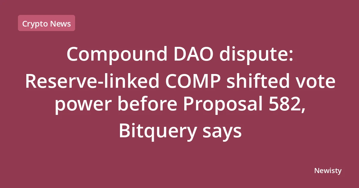 Compound DAO dispute: Reserve-linked COMP shifted vote power before Proposal 582, Bitquery says