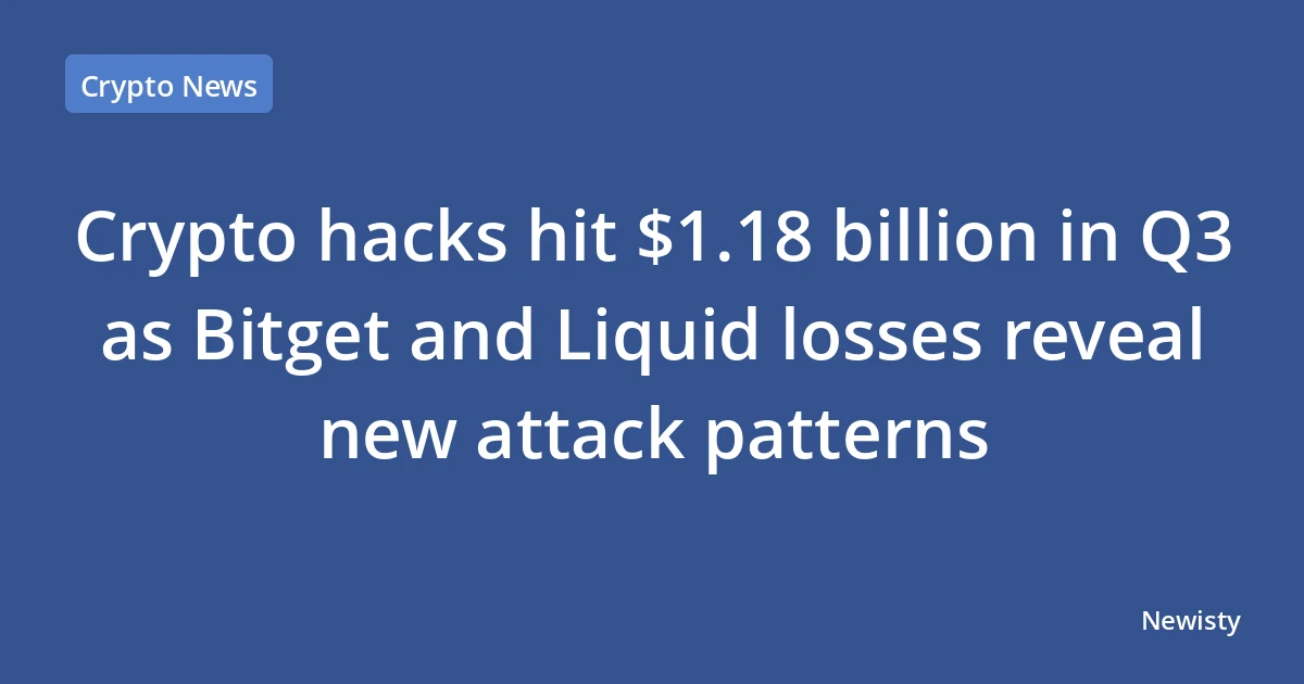 Crypto hacks hit $1.18 billion in Q3 as Bitget and Liquid losses reveal new attack patterns