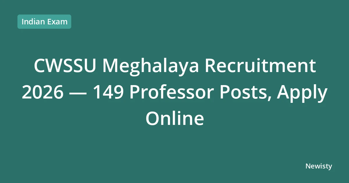 CWSSU Meghalaya Recruitment 2026 — 149 Professor Posts, Apply Online