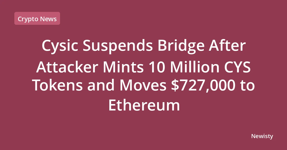 Cysic Suspends Bridge After Attacker Mints 10 Million CYS Tokens and Moves $727,000 to Ethereum