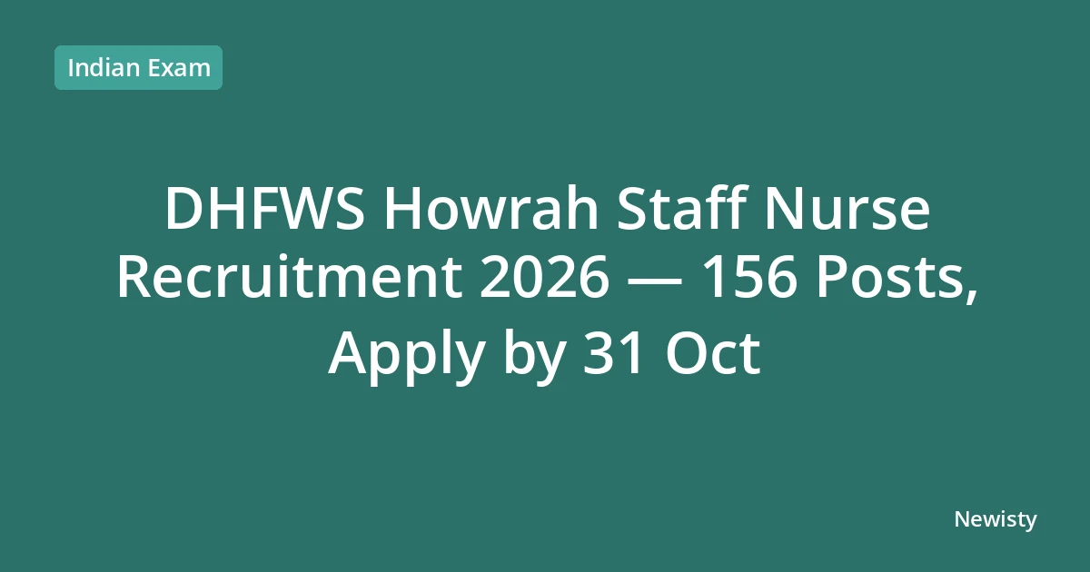 DHFWS Howrah Staff Nurse Recruitment 2026 — 156 Posts, Apply by 31 Oct