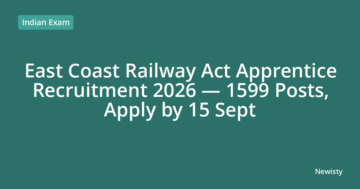 East Coast Railway Act Apprentice Recruitment 2026 — 1599 Posts, Apply by 15 Sept