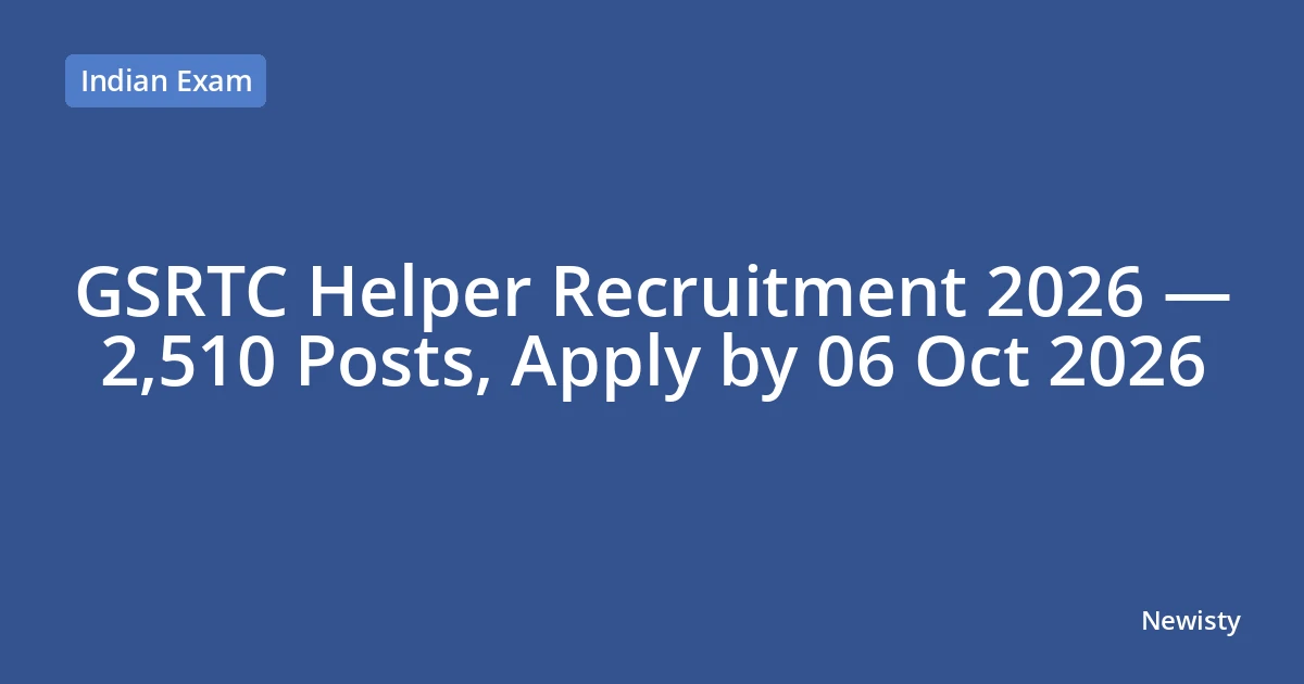 GSRTC Helper Recruitment 2026 — 2,510 Posts, Apply by 06 Oct 2026