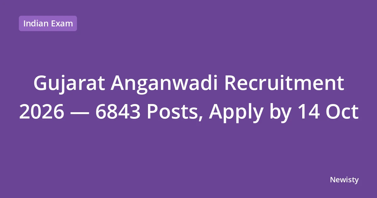 Gujarat Anganwadi Recruitment 2026 — 6843 Posts, Apply by 14 Oct