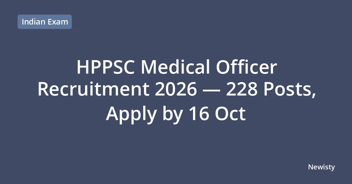 HPPSC Medical Officer Recruitment 2026 — 228 Posts, Apply by 16 Oct