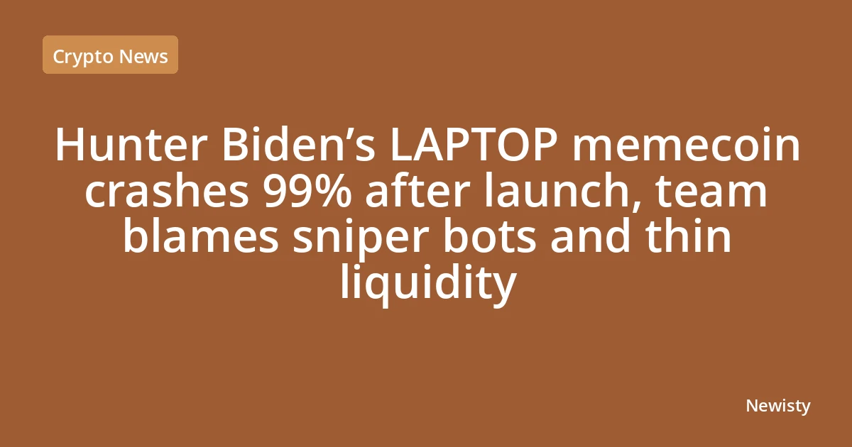 Hunter Biden’s LAPTOP memecoin crashes 99% after launch, team blames sniper bots and thin liquidity