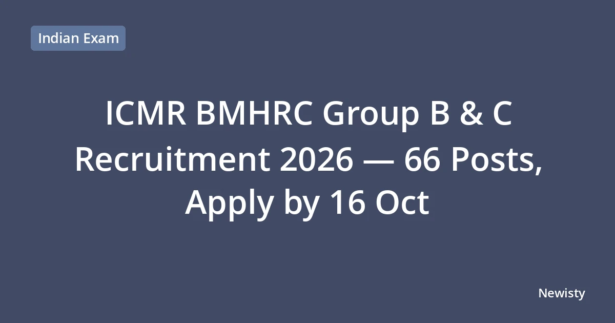 ICMR BMHRC Group B & C Recruitment 2026 — 66 Posts, Apply by 16 Oct