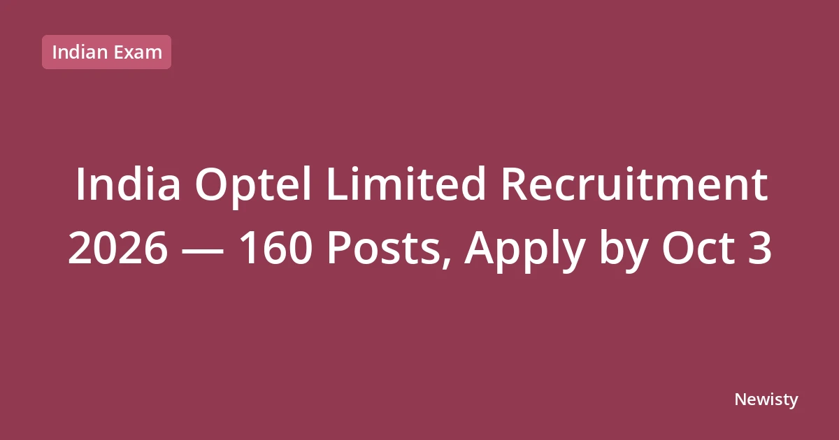 India Optel Limited Recruitment 2026 — 160 Posts, Apply by Oct 3