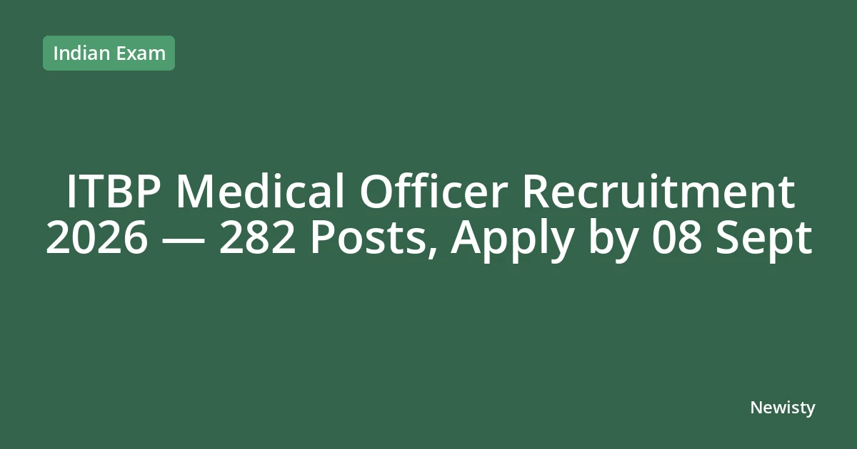 ITBP Medical Officer Recruitment 2026 — 282 Posts, Apply by 08 Sept