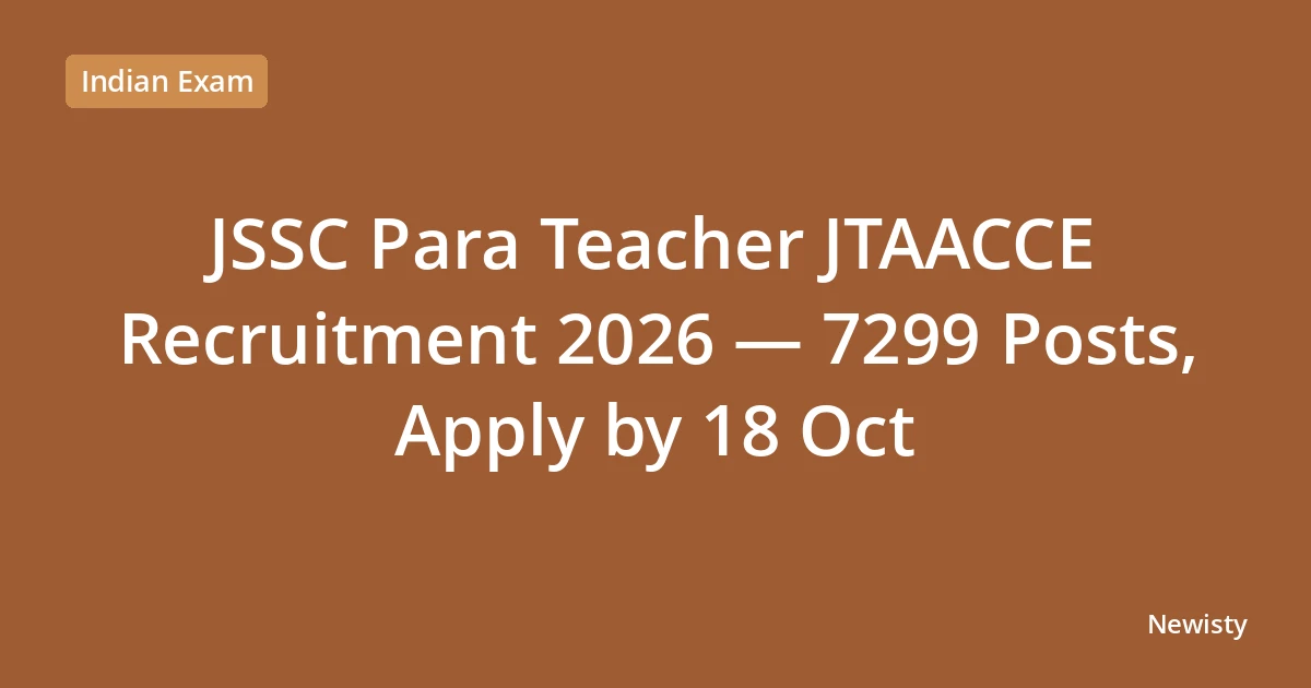 JSSC Para Teacher JTAACCE Recruitment 2026 — 7299 Posts, Apply by 18 Oct