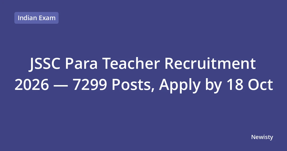 JSSC Para Teacher Recruitment 2026 — 7299 Posts, Apply by 18 Oct