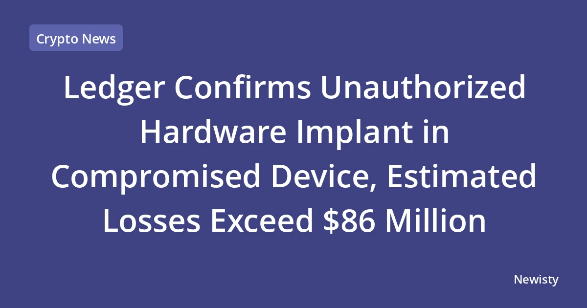 Ledger Confirms Unauthorized Hardware Implant in Compromised Device, Estimated Losses Exceed $86 Million