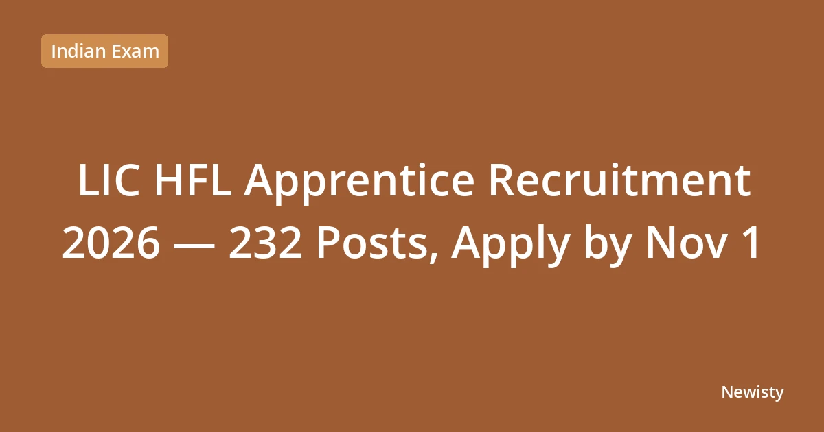 LIC HFL Apprentice Recruitment 2026 — 232 Posts, Apply by Nov 1
