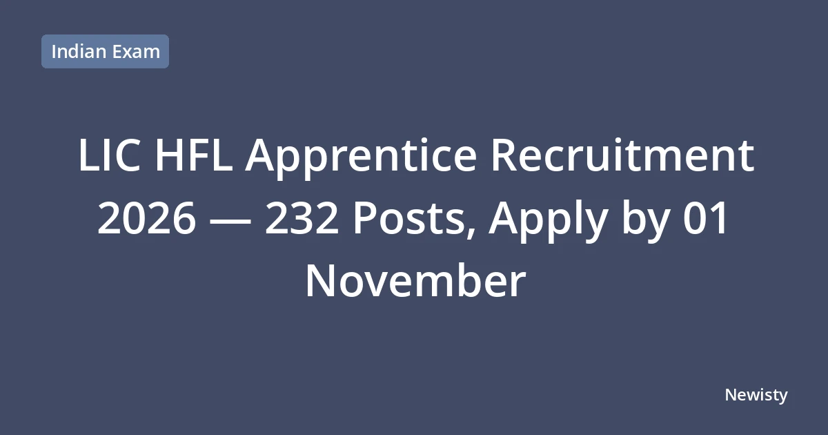 LIC HFL Apprentice Recruitment 2026 — 232 Posts, Apply by 01 November